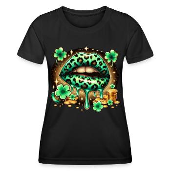 Irish Lips St Patricks Day - Frauen Funktions-T-Shirt - Schwarz - Vorne - AI Model Female 172 light (172cm)