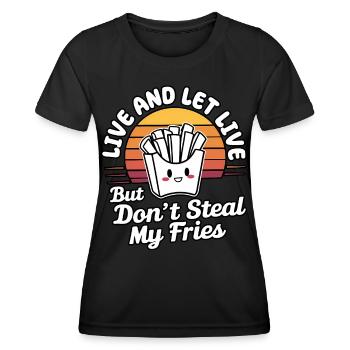 Mignon Drôle Vintage Rétro Coucher de soleil Kawaii Frites - T-shirt sport Femme - noir - Devant - AI Model Female 172 light (172cm)
