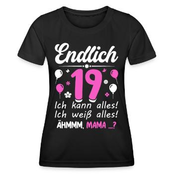 Enfin 19 ans, je peux tout faire, je sais tout - T-shirt sport Femme - noir - Devant - AI Model Female 172 light (172cm)