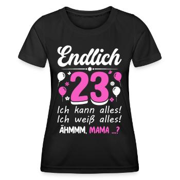 Enfin 23 je peux tout faire, je sais tout - T-shirt sport Femme - noir - Devant - AI Model Female 172 light (172cm)