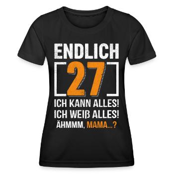 27 Anniversaire Je peux tout faire Je sais tout - T-shirt sport Femme - noir - Devant - AI Model Female 172 light (172cm)
