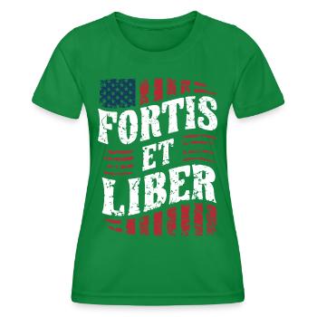 Amerikanische Flagge Fortis et Liber Patriotische Freiheit - Frauen Funktions-T-Shirt - Kelly Green - Vorne - AI Model Female 172 dark (172cm)