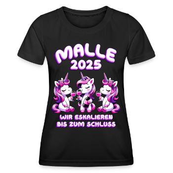 Malle 2025 Wir Eskalieren Bis Zum Schluss - Frauen Funktions-T-Shirt - Schwarz - Vorne - AI Model Female 172 light (172cm)