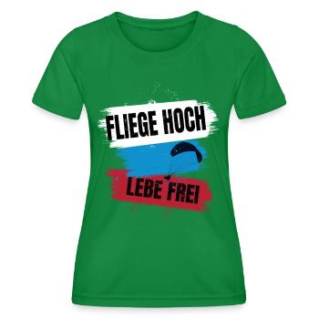 Paragliding - Fly High, Live Free - Women's Functional T-Shirt - kelly green - Front - AI Model Female 172 dark (172cm)