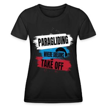 Paragliding – Where Dreams Take Off - Women's Functional T-Shirt - black - Front - AI Model Female 172 light (172cm)
