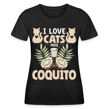 Ich liebe Katzen und Coquito – Tierliebe & Genuss - Frauen Funktions-T-Shirt - Schwarz - Vorne - AI Model Female 172 light (172cm)