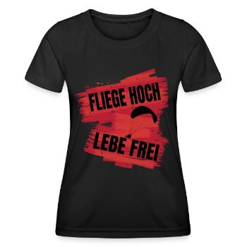 Voler haut, vivre en liberté - Le dicton du parapente - T-shirt sport Femme - noir - Devant - AI Model Female 172 light (172cm)