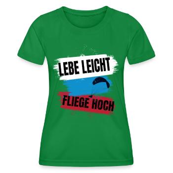 Live light, fly high – Paragliding Design - Women's Functional T-Shirt - kelly green - Front - AI Model Female 172 dark (172cm)