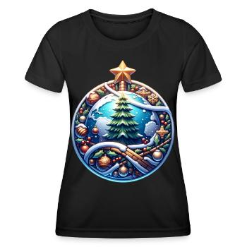 Welt Weihnachtsbaum Weihnachtsstern Weihnachten - Frauen Funktions-T-Shirt - Schwarz - Vorne - AI Model Female 172 light (172cm)