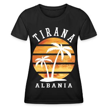 Tirana Tirane Albania Summer Palm Trees Beach Sea - Women's Functional T-Shirt - black - Front - AI Model Female 172 light (172cm)