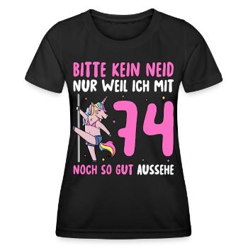 Please No Envy 74 Birthday - Women's Functional T-Shirt - black - Front - AI Model Female 172 light (172cm)