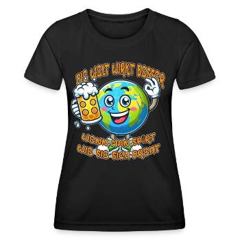 The World Seems Better Funny Beer Comic Motif - Women's Functional T-Shirt - black - Front - AI Model Female 172 light (172cm)