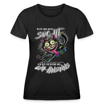 Chat au bord de la folie Style BD - T-shirt sport Femme - noir - Devant - AI Model Female 172 light (172cm)