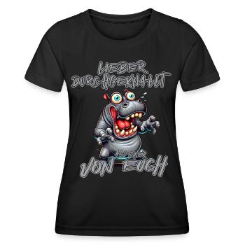 Nilpferd Lieber durchgeknallt als einer von euch - Frauen Funktions-T-Shirt - Schwarz - Vorne - AI Model Female 172 light (172cm)