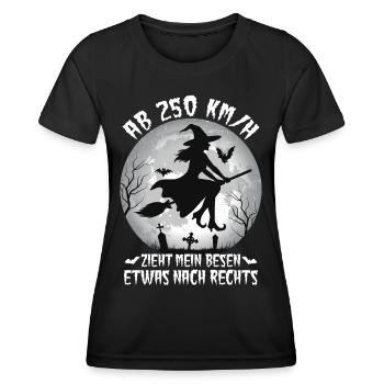 Ab 250 km/h Hexenbesen Zieht Nach Rechts - Frauen Funktions-T-Shirt - Schwarz - Vorne - AI Model Female 172 light (172cm)