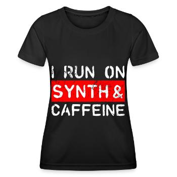 Je cours sur synthé et caféine - T-shirt sport Femme - noir - Devant - AI Model Female 172 light (172cm)