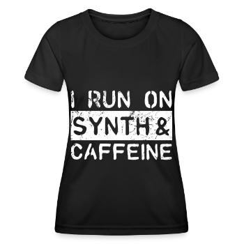Je cours sur synthé et caféine - T-shirt sport Femme - noir - Devant - AI Model Female 172 light (172cm)