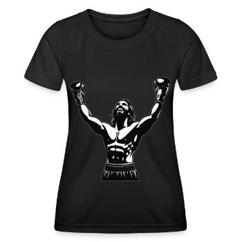 Boxer mit Siegerpose - cooles Boxing Design - Frauen Funktions-T-Shirt - Schwarz - Vorne - AI Model Female 172 light (172cm)
