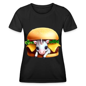 Licorne Cheeseburger - T-shirt sport Femme - noir - Devant - AI Model Female 172 light (172cm)