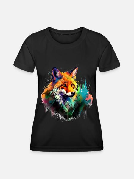Aquarell Fuchs, Fuchs - Frauen Funktions-T-Shirt - Schwarz
