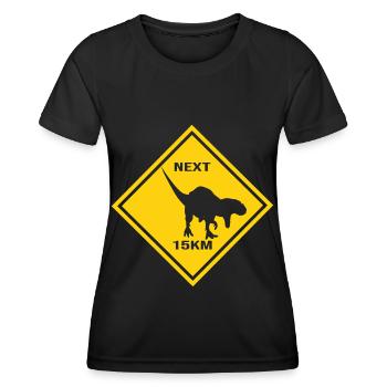 Conception de panneaux de signalisation routière Allosaurus, à l’attention des dinos - T-shirt sport Femme - noir - Devant - AI Model Female 172 light (172cm)