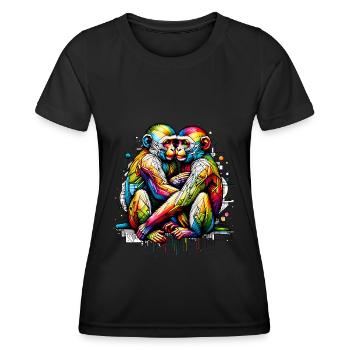 Neon Nexus - Embrace Monkeys - Frauen Funktions-T-Shirt - Schwarz - Vorne - AI Model Female 172 light (172cm)