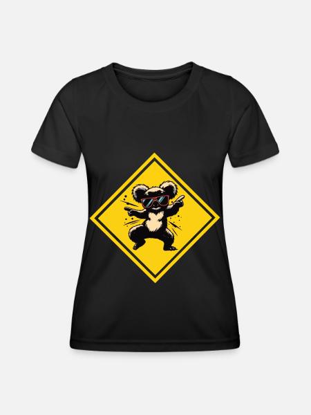 Dancing koala - sunglasses on traffic sign - Women's Functional T-Shirt - black