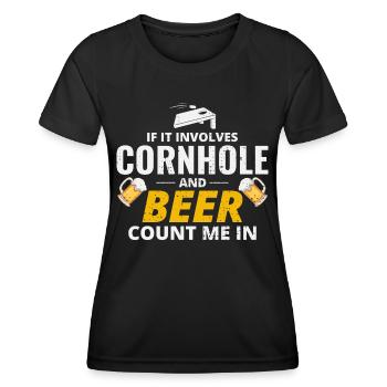 Cornhole Drinking Bean Bag Toss Jeu de pelouse en plein air - T-shirt sport Femme - noir - Devant - AI Model Female 172 light (172cm)