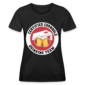 Cornhole Drinking Bean Bag Toss Jeu de pelouse en plein air - T-shirt sport Femme - noir - Devant - AI Model Female 172 light (172cm)
