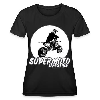Supermoto / Supermotard / Supermoto Wheelie Biker - Frauen Funktions-T-Shirt - Schwarz - Vorne - AI Model Female 172 light (172cm)