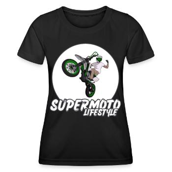 Supermoto / Supermotard / Supermoto Wheelie Biker - Frauen Funktions-T-Shirt - Schwarz - Vorne - AI Model Female 172 light (172cm)