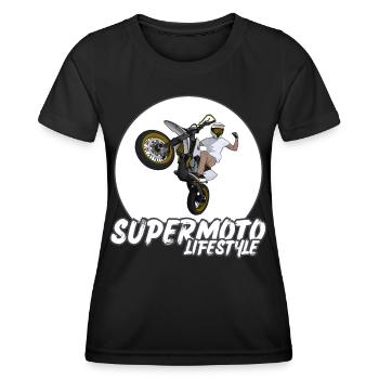 Supermoto / Supermotard / Supermoto Wheelie Biker - Frauen Funktions-T-Shirt - Schwarz - Vorne - AI Model Female 172 light (172cm)