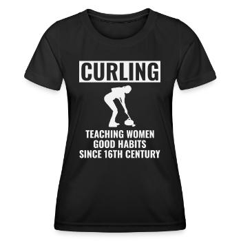 Curling Kehrfächer Winter Eissport Curler Lustig - Frauen Funktions-T-Shirt - Schwarz - Vorne - AI Model Female 172 light (172cm)