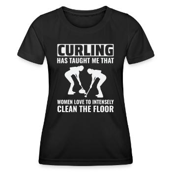 Curling Kehrfächer Winter Eissport Curler Lustig - Frauen Funktions-T-Shirt - Schwarz - Vorne - AI Model Female 172 light (172cm)