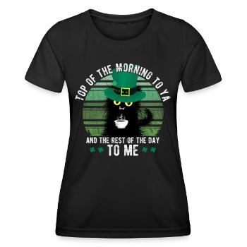 Top Of The Morning Coffee Cup Cat St. Patrick's - Women's Functional T-Shirt - black - Front - AI Model Female 172 light (172cm)