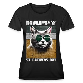 Happy St. Catricks Day Grey Cat Saint Patrick - Women's Functional T-Shirt - black - Front - AI Model Female 172 light (172cm)