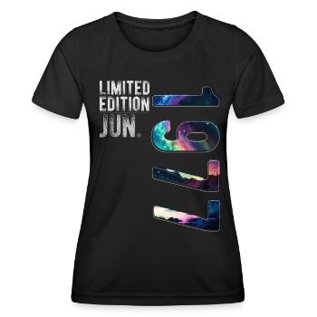 Édition limitée 1977 Juin Anniversaire Northern Lights - T-shirt sport Femme - noir - Devant - AI Model Female 172 light (172cm)