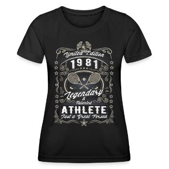 Vintage 1981 Tennis Birthday Gift Hobby - Women's Functional T-Shirt - black - Front - AI Model Female 172 light (172cm)