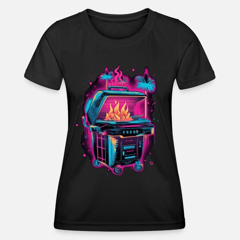 Vaporwave Grill Synthwave Grilling Gift Retro - Women's Functional T-Shirt - black