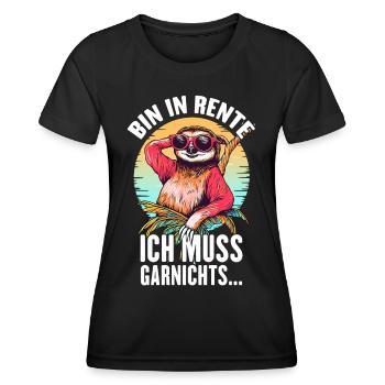 Bin In Rente Ich Muss Garnichts Rentner Faultier - Frauen Funktions-T-Shirt - Schwarz - Vorne - AI Model Female 172 light (172cm)