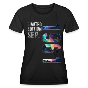 Né en septembre 1961 Anniversaire Northern Lights - T-shirt sport Femme - noir - Devant - AI Model Female 172 light (172cm)