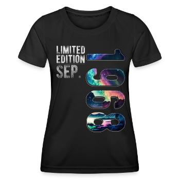 Né en septembre 1968 Anniversaire Northern Lights - T-shirt sport Femme - noir - Devant - AI Model Female 172 light (172cm)