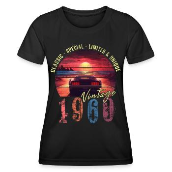 Millésime 1960 Anniversaire Synthwave Année de naissance 1960 - T-shirt sport Femme - noir - Devant - AI Model Female 172 light (172cm)