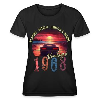 Millésime 1968 Anniversaire Synthwave Année de naissance 1968 - T-shirt sport Femme - noir - Devant - AI Model Female 172 light (172cm)
