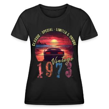 Vintage 1973 Geburtstag Synthwave Geburtsjahr 1973 - Frauen Funktions-T-Shirt - Schwarz - Vorne - AI Model Female 172 light (172cm)