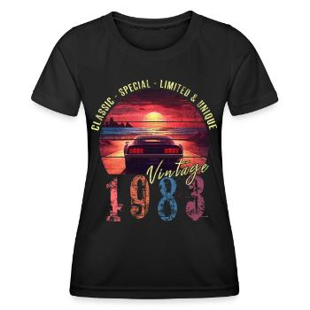 Vintage 1983 Birthday Synthwave Year of birth 1983 - Women's Functional T-Shirt - black - Front - AI Model Female 172 light (172cm)
