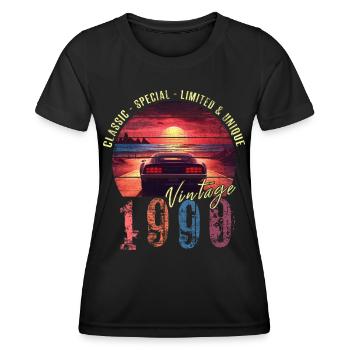 Vintage 1990 Geburtstag Synthwave Geburtsjahr 1990 - Frauen Funktions-T-Shirt - Schwarz - Vorne - AI Model Female 172 light (172cm)
