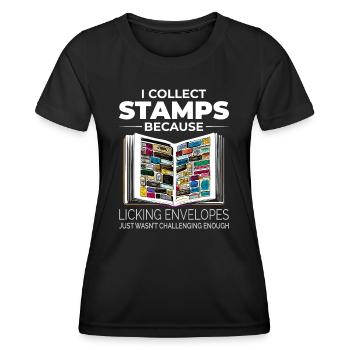 Philatélie philatéliste philatéliste collectionneur de timbres - T-shirt sport Femme - noir - Devant - AI Model Female 172 light (172cm)