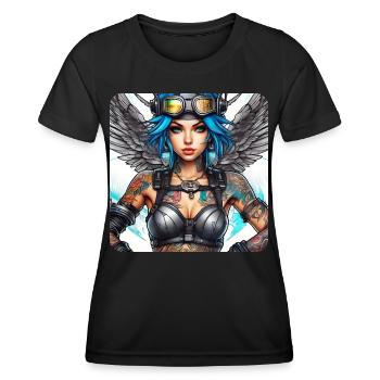 Cool cyberpunk angel with headphones - Women's Functional T-Shirt - black - Front - AI Model Female 172 light (172cm)