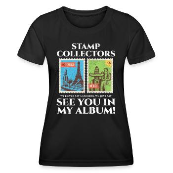 Philatéliste collectionneur collectionneur de timbres - T-shirt sport Femme - noir - Devant - AI Model Female 172 light (172cm)